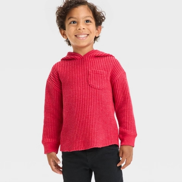 Cat & Jack Other - Toddler Boys' Thermal Hooded Pullover Sweatshirt - Cat & Jack Red 2T